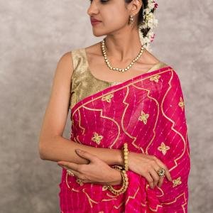 Pink Lehariya Saree | Sikhiya Gotta & Sequin Work on Georgette | Jaipurio Designer Collection